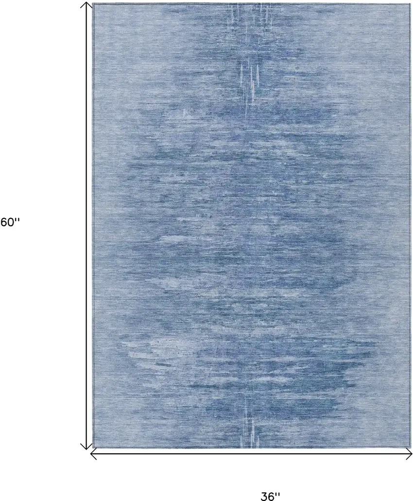 Denim Blue And Sky Blue Abstract Washable Indoor Outdoor Area Rug Photo 3
