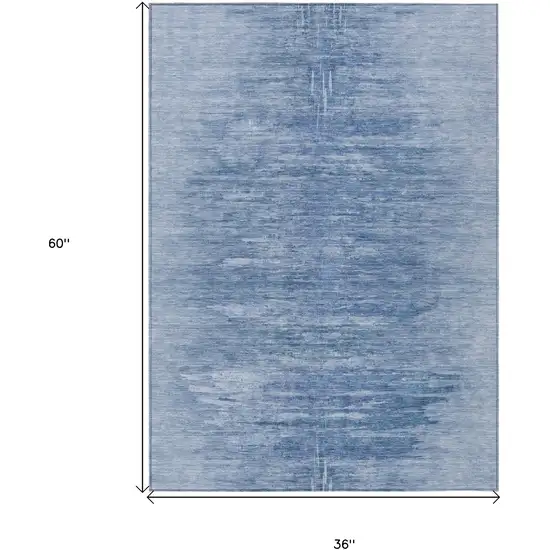 Denim Blue And Sky Blue Abstract Washable Indoor Outdoor Area Rug Photo 3