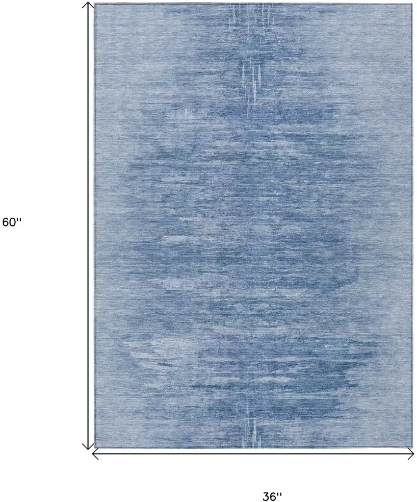 Denim Blue And Sky Blue Abstract Washable Indoor Outdoor Area Rug Photo 3