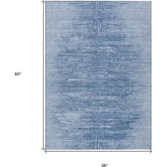 Denim Blue And Sky Blue Abstract Washable Indoor Outdoor Area Rug Photo 3