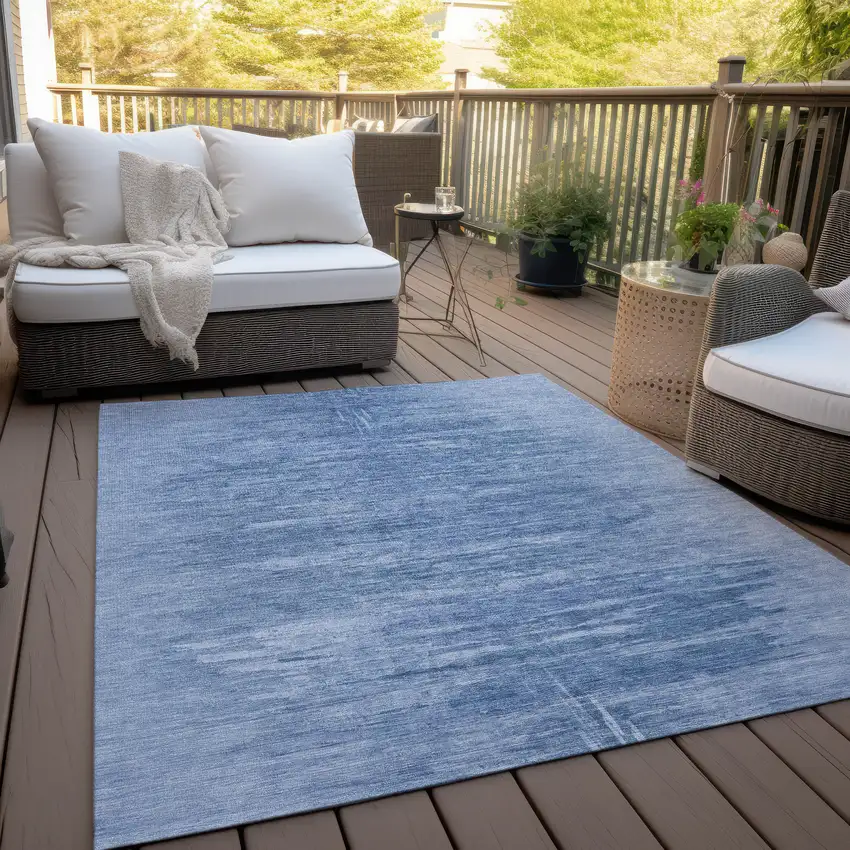 Denim Blue And Sky Blue Abstract Washable Indoor Outdoor Area Rug Photo 8