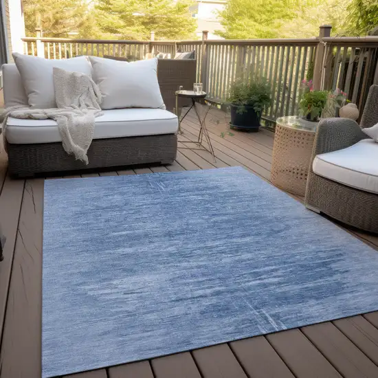 Denim Blue And Sky Blue Abstract Washable Indoor Outdoor Area Rug Photo 8