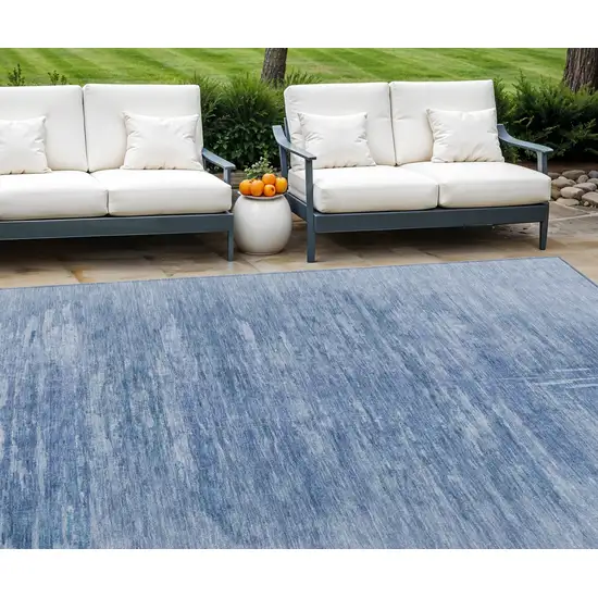Denim Blue And Sky Blue Abstract Washable Indoor Outdoor Area Rug Photo 1
