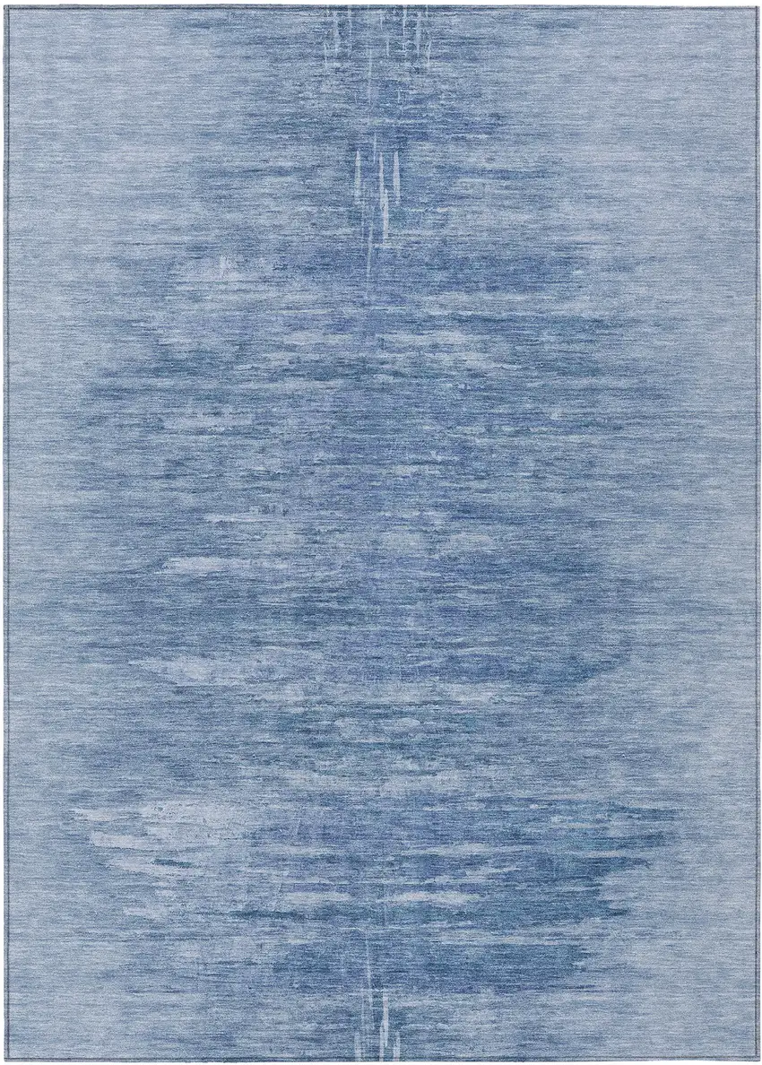 Denim Blue And Sky Blue Abstract Washable Indoor Outdoor Area Rug Photo 2
