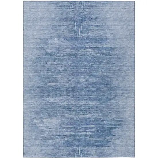 Denim Blue And Sky Blue Abstract Washable Indoor Outdoor Area Rug Photo 2