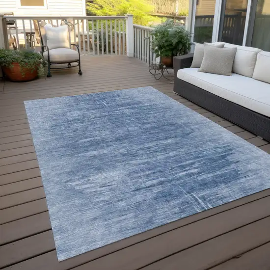 Denim Blue And Sky Blue Abstract Washable Indoor Outdoor Area Rug Photo 9