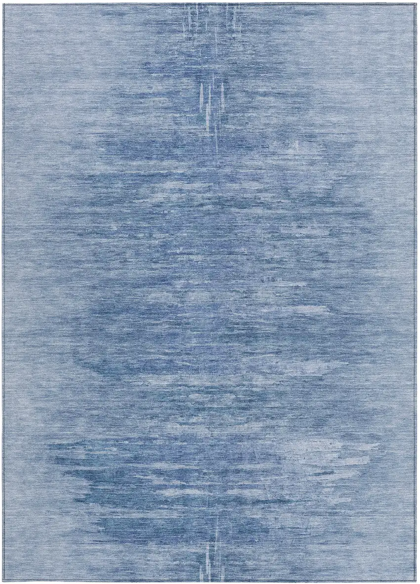 Denim Blue And Sky Blue Abstract Washable Indoor Outdoor Area Rug Photo 6