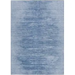 Photo of Denim Blue And Sky Blue Abstract Washable Indoor Outdoor Area Rug