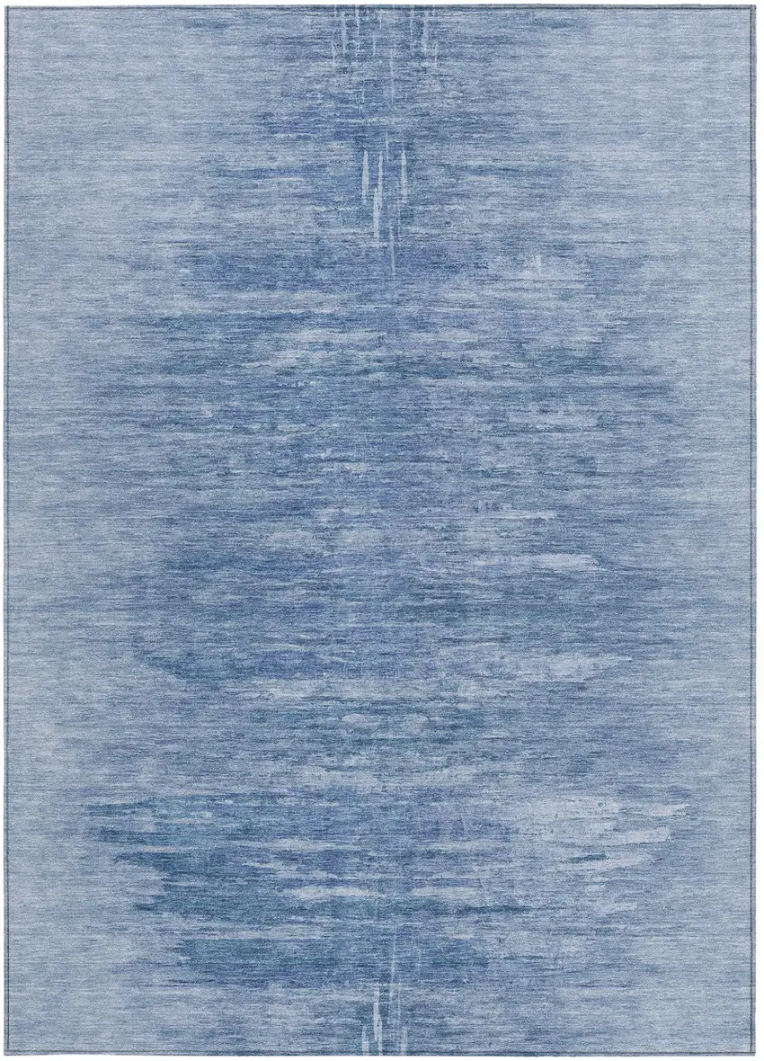 Denim Blue And Sky Blue Abstract Washable Indoor Outdoor Area Rug Photo 6