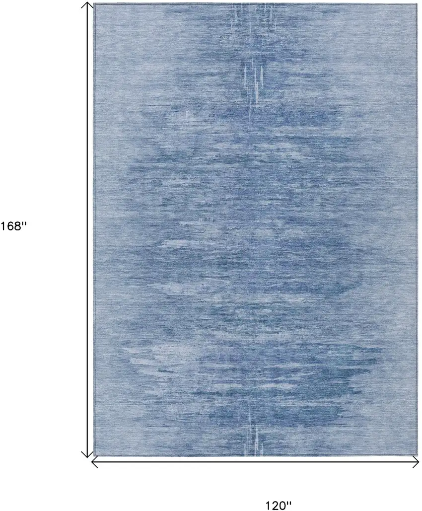 Denim Blue And Sky Blue Abstract Washable Indoor Outdoor Area Rug Photo 3