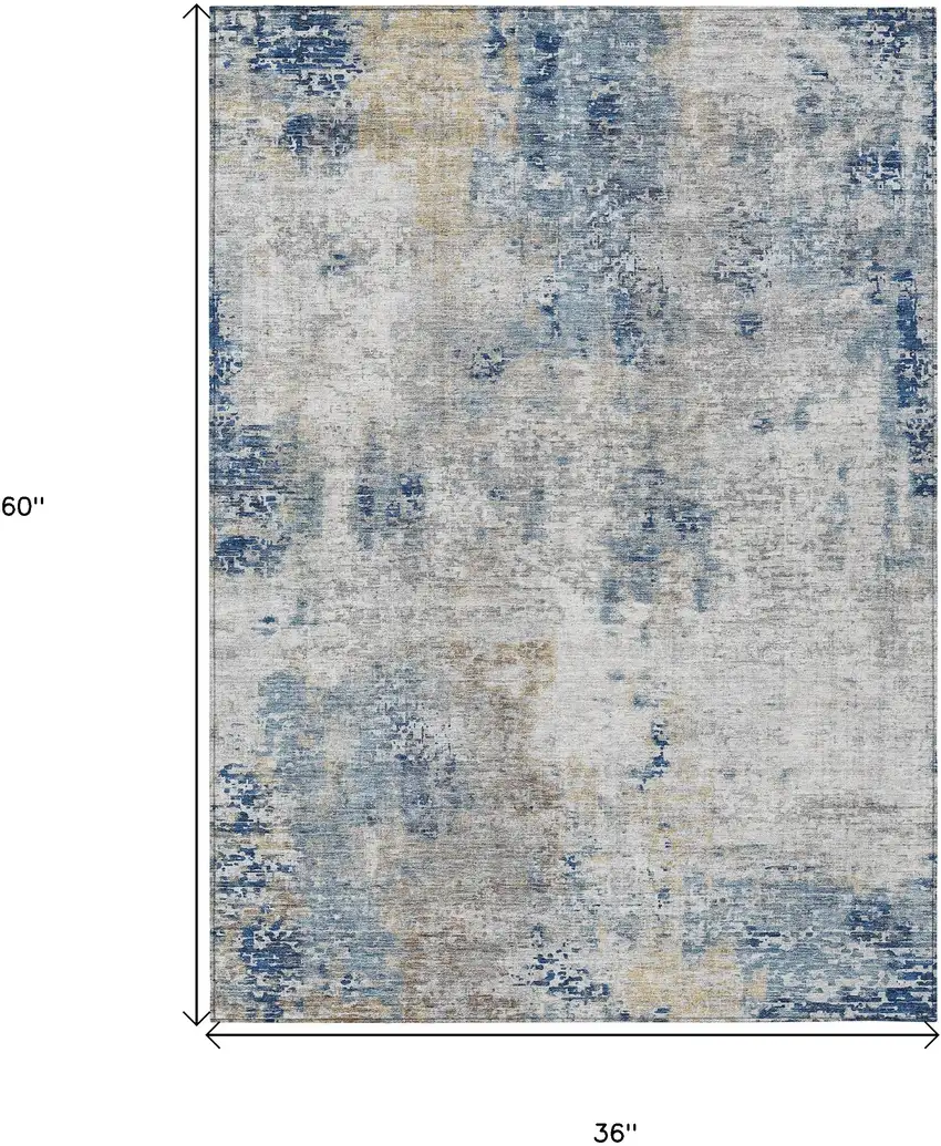 Denim Blue And Sky Blue Abstract Washable Indoor Outdoor Area Rug Photo 3