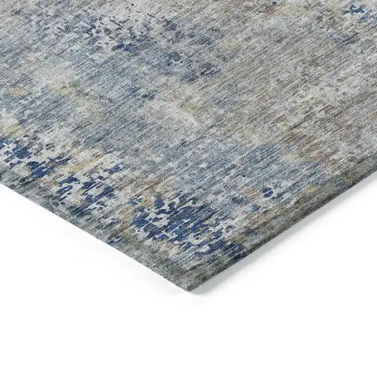 Denim Blue And Sky Blue Abstract Washable Indoor Outdoor Area Rug Photo 5
