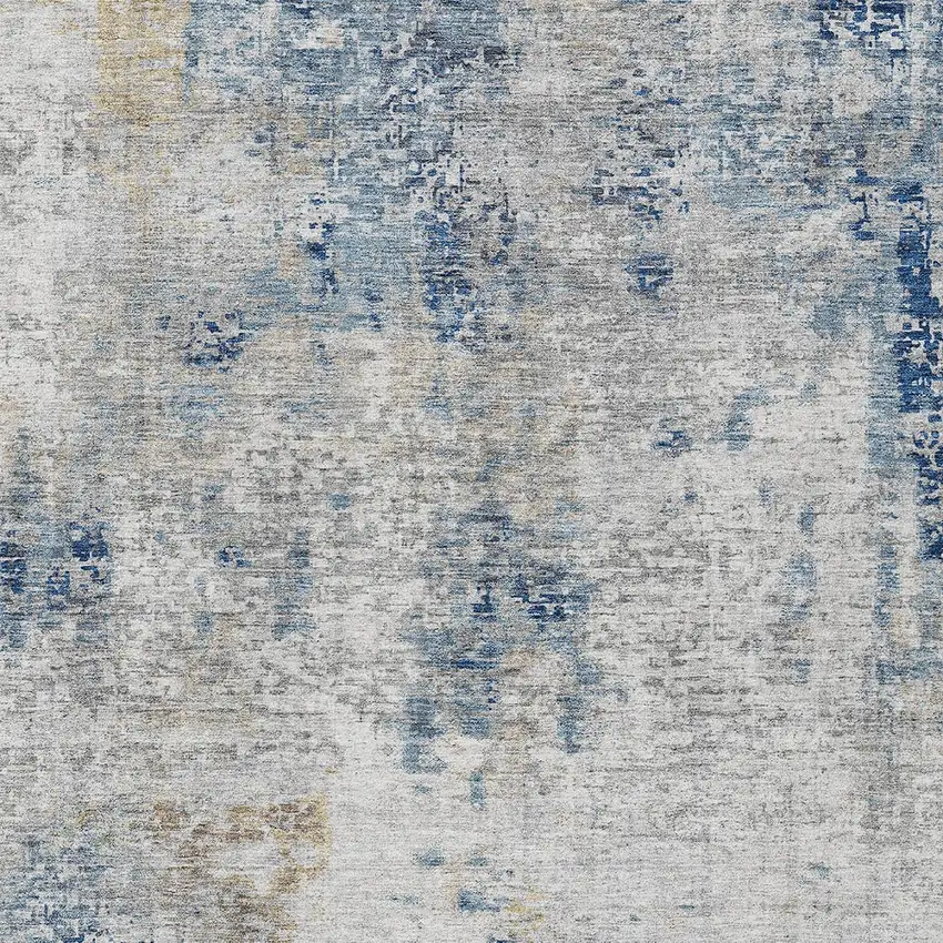 Denim Blue And Sky Blue Abstract Washable Indoor Outdoor Area Rug Photo 6