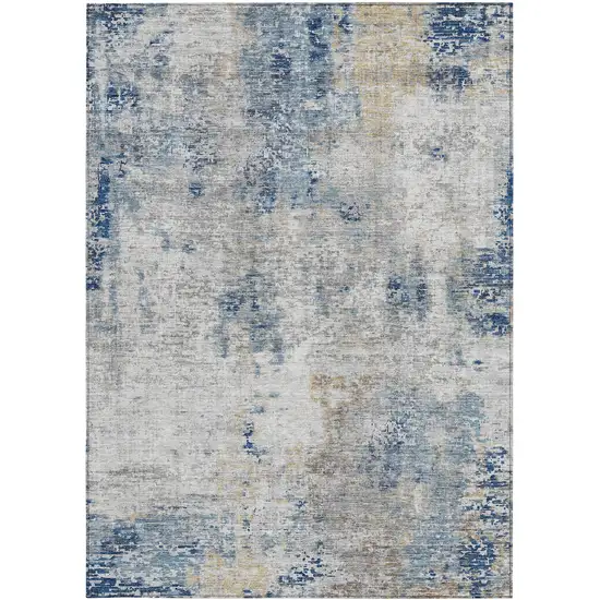 Denim Blue And Sky Blue Abstract Washable Indoor Outdoor Area Rug Photo 7