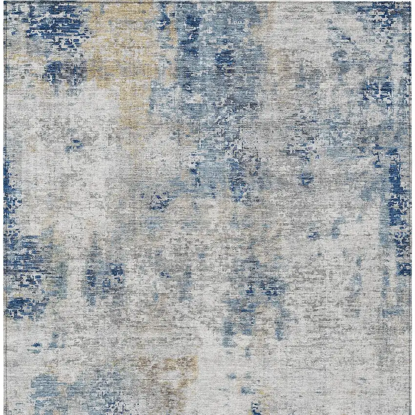Denim Blue And Sky Blue Abstract Washable Indoor Outdoor Area Rug Photo 7