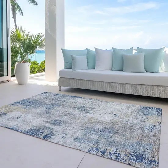 Denim Blue And Sky Blue Abstract Washable Indoor Outdoor Area Rug Photo 8