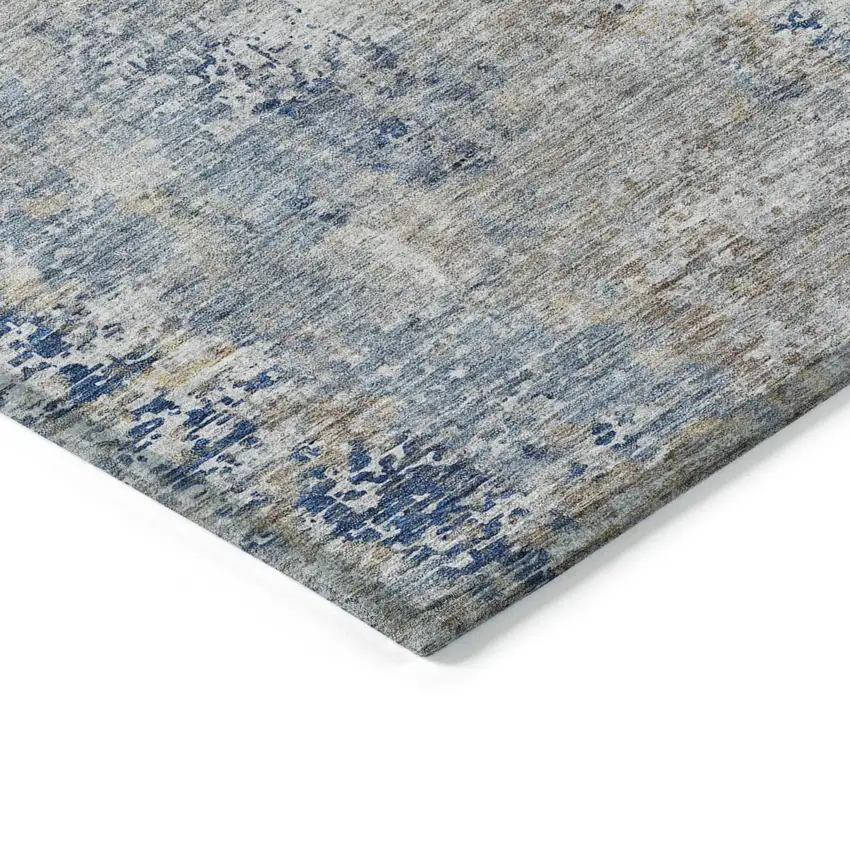 Denim Blue And Sky Blue Abstract Washable Indoor Outdoor Area Rug Photo 5