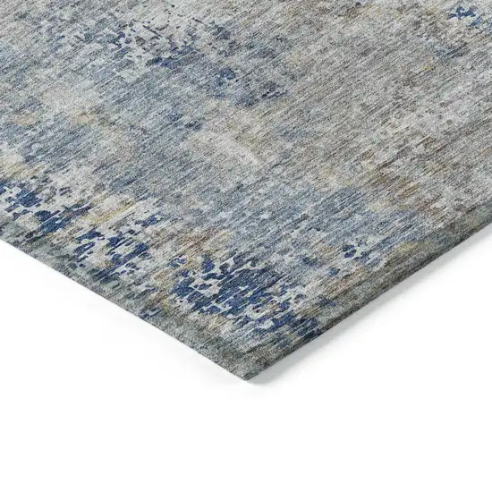 Denim Blue And Sky Blue Abstract Washable Indoor Outdoor Area Rug Photo 5