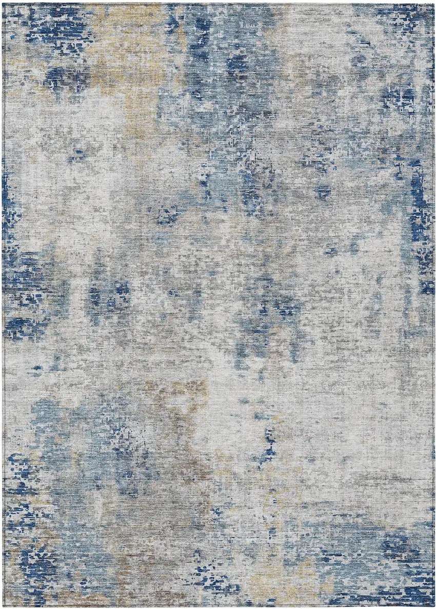 Denim Blue And Sky Blue Abstract Washable Indoor Outdoor Area Rug Photo 2