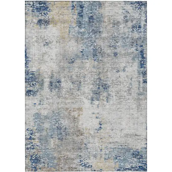 Denim Blue And Sky Blue Abstract Washable Indoor Outdoor Area Rug Photo 2