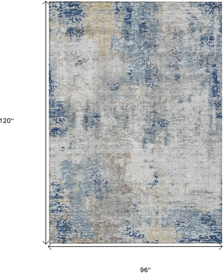 Denim Blue And Sky Blue Abstract Washable Indoor Outdoor Area Rug Photo 3