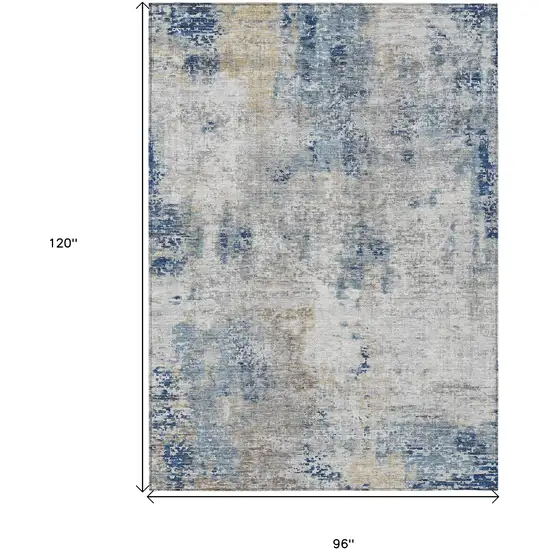 Denim Blue And Sky Blue Abstract Washable Indoor Outdoor Area Rug Photo 3