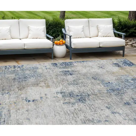 Denim Blue And Sky Blue Abstract Washable Indoor Outdoor Area Rug Photo 1