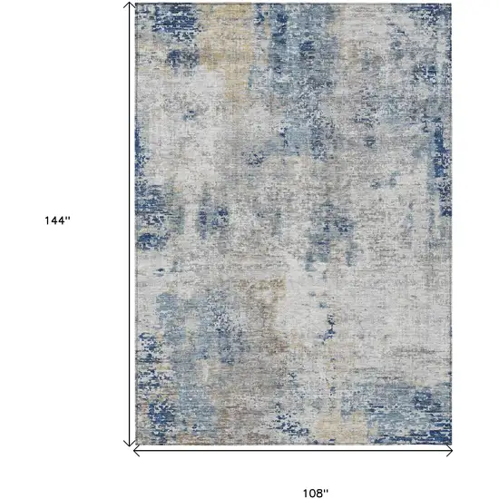 Denim Blue And Sky Blue Abstract Washable Indoor Outdoor Area Rug Photo 3