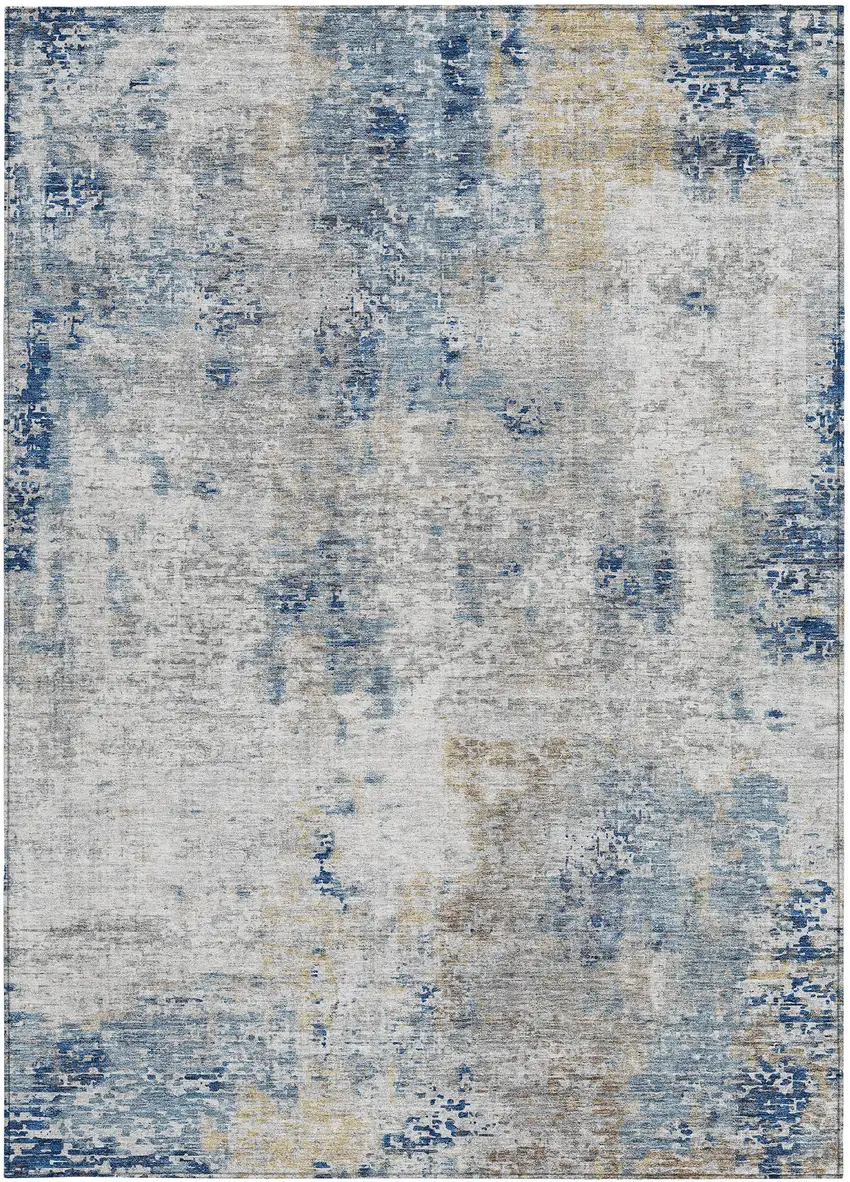 Denim Blue And Sky Blue Abstract Washable Indoor Outdoor Area Rug Photo 7