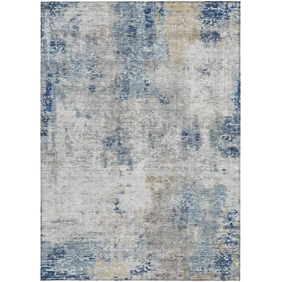 Denim Blue And Sky Blue Abstract Washable Indoor Outdoor Area Rug Photo 7