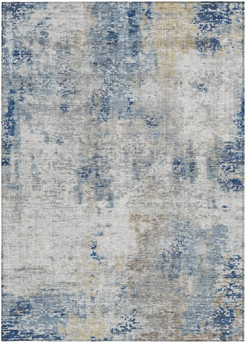 Denim Blue And Sky Blue Abstract Washable Indoor Outdoor Area Rug Photo 7