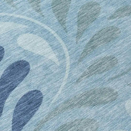 Denim Blue And Sky Blue Botanical Leaves Washable Indoor Outdoor Area Rug Photo 1
