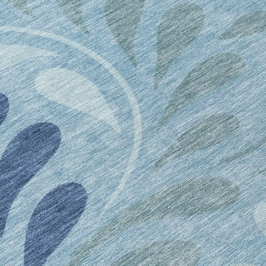 Denim Blue And Sky Blue Botanical Leaves Washable Indoor Outdoor Area Rug Photo 1