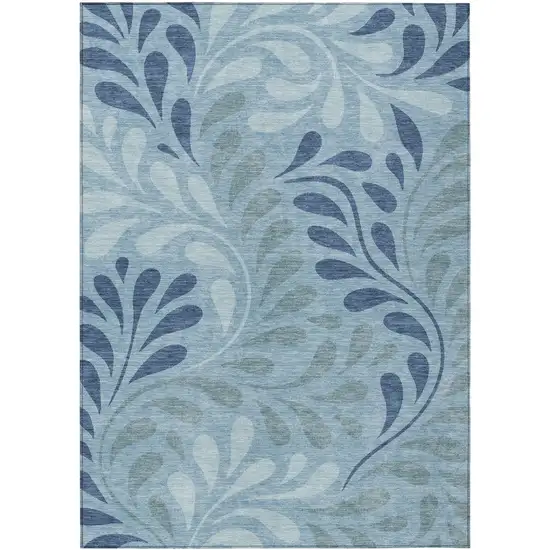 Denim Blue And Sky Blue Botanical Leaves Washable Indoor Outdoor Area Rug Photo 8