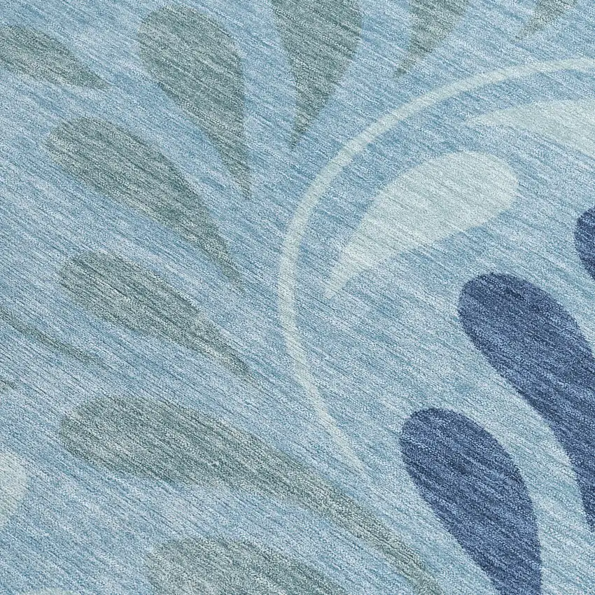 Denim Blue And Sky Blue Botanical Leaves Washable Indoor Outdoor Area Rug Photo 2