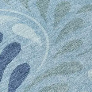 Photo of Denim Blue And Sky Blue Botanical Leaves Washable Indoor Outdoor Area Rug