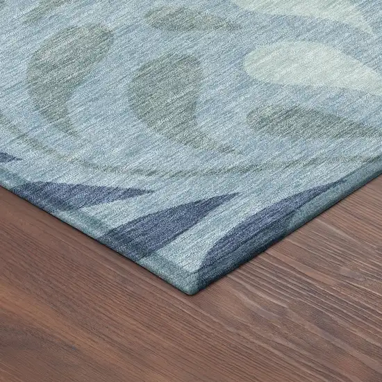 Denim Blue And Sky Blue Botanical Leaves Washable Indoor Outdoor Area Rug Photo 9