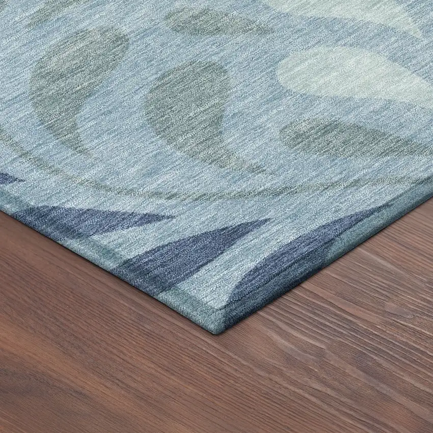 Denim Blue And Sky Blue Botanical Leaves Washable Indoor Outdoor Area Rug Photo 9