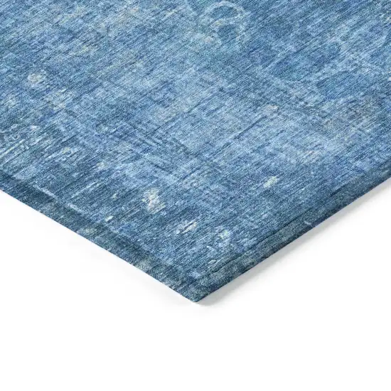 Denim Blue And Sky Blue Floral Washable Indoor Outdoor Area Rug Photo 4