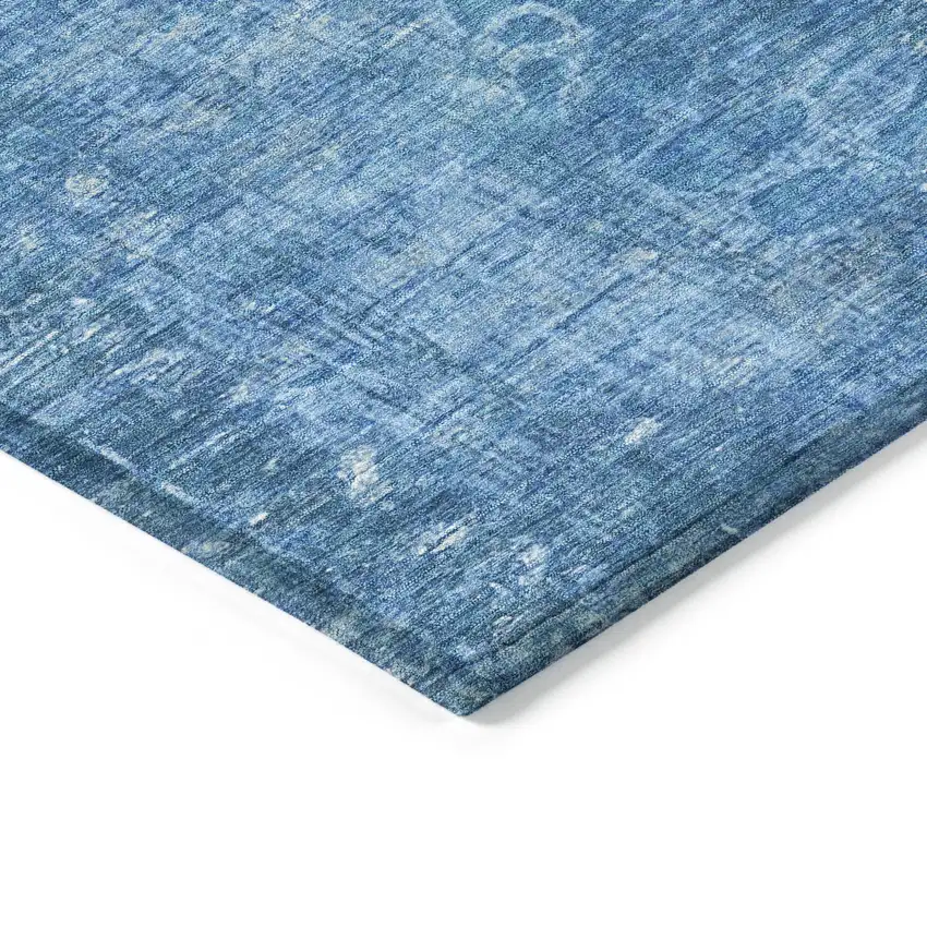 Denim Blue And Sky Blue Floral Washable Indoor Outdoor Area Rug Photo 6