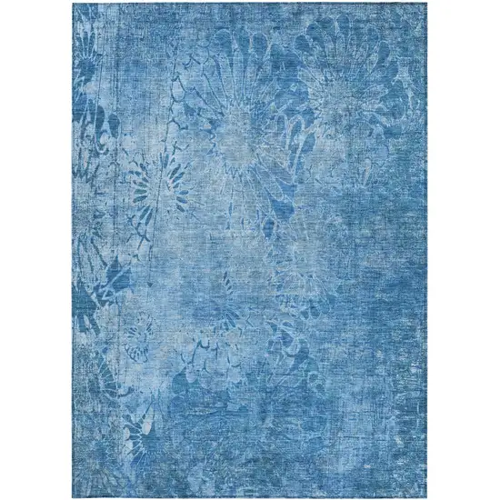 Denim Blue And Sky Blue Floral Washable Indoor Outdoor Area Rug Photo 4