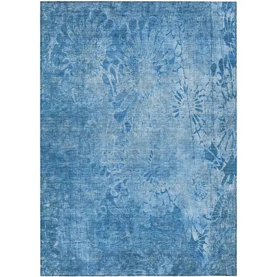 Denim Blue And Sky Blue Floral Washable Indoor Outdoor Area Rug Photo 2