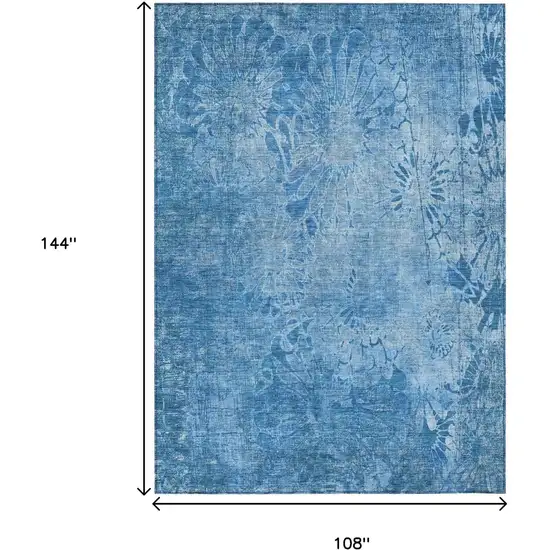 Denim Blue And Sky Blue Floral Washable Indoor Outdoor Area Rug Photo 3