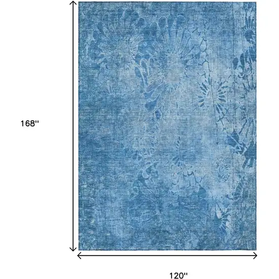 Denim Blue And Sky Blue Floral Washable Indoor Outdoor Area Rug Photo 3
