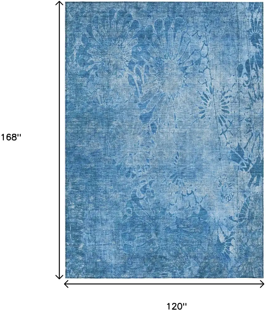 Denim Blue And Sky Blue Floral Washable Indoor Outdoor Area Rug Photo 3