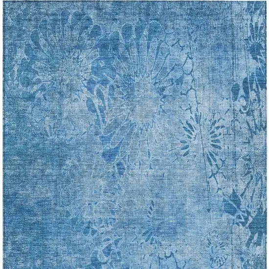 Denim Blue And Sky Blue Floral Washable Indoor Outdoor Area Rug Photo 6