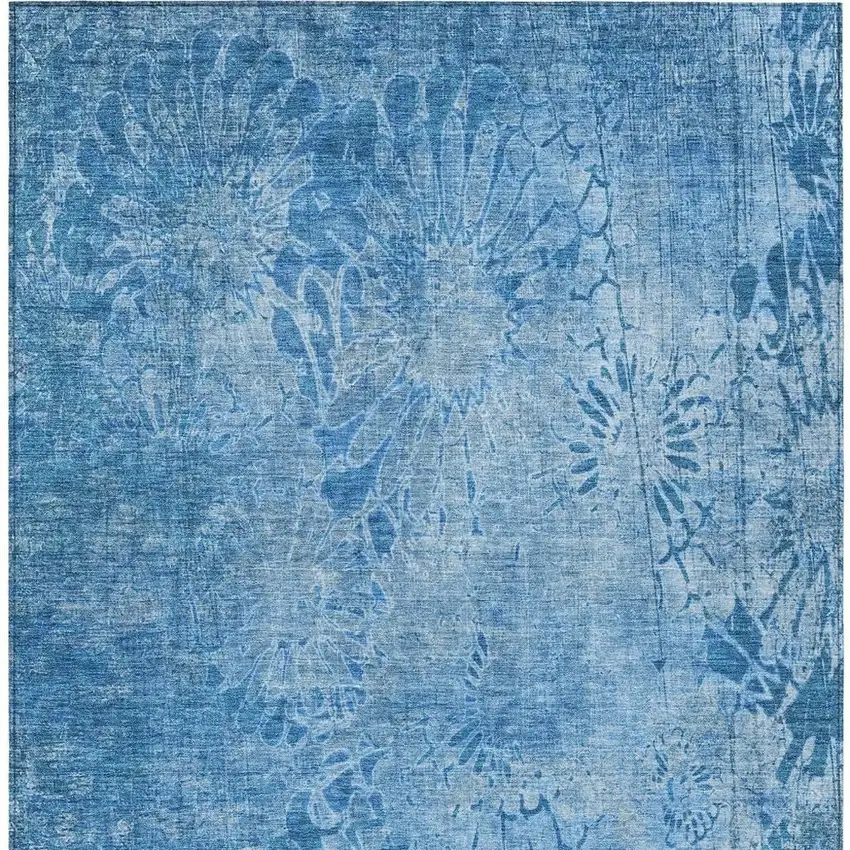 Denim Blue And Sky Blue Floral Washable Indoor Outdoor Area Rug Photo 6
