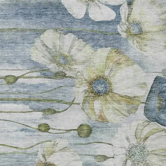 Denim Blue And Sky Blue Floral Washable Indoor Outdoor Area Rug Photo 4