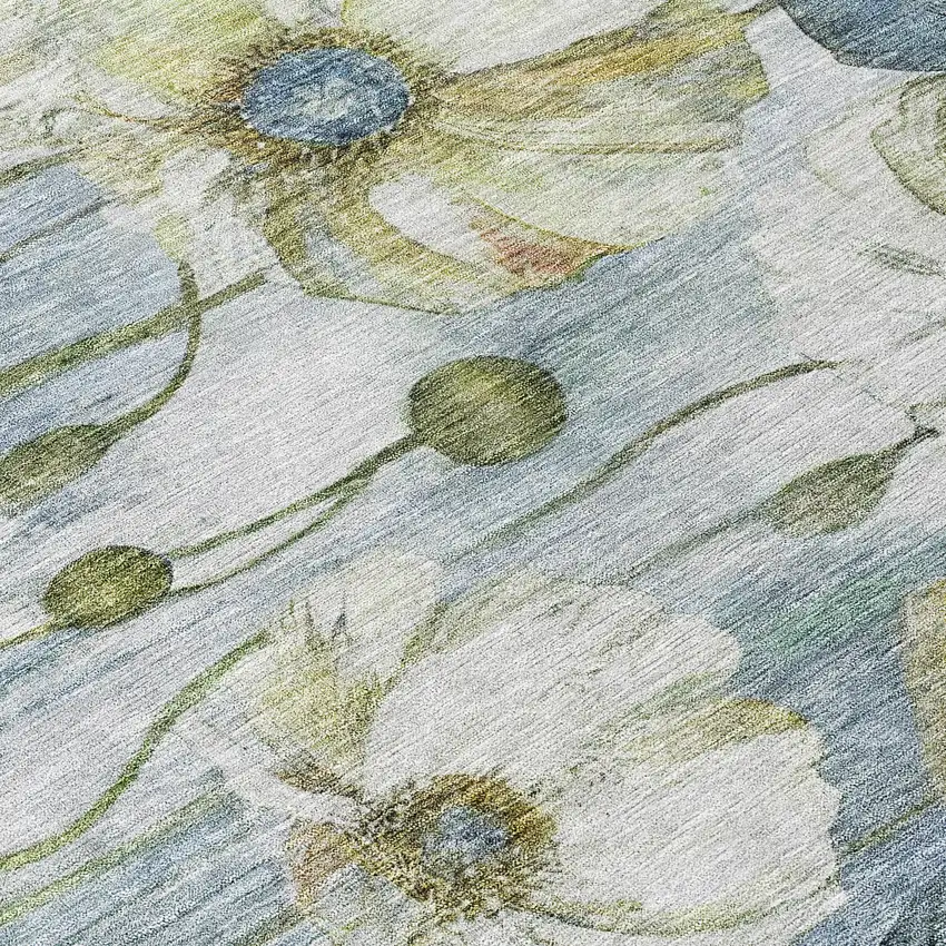 Denim Blue And Sky Blue Floral Washable Indoor Outdoor Area Rug Photo 4