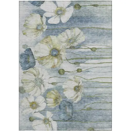 Denim Blue And Sky Blue Floral Washable Indoor Outdoor Area Rug Photo 6